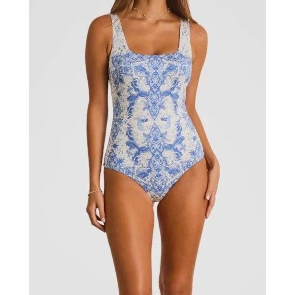Aqua Blu Australia Saige One-Piece Swimsuit In Blue & White Size 6